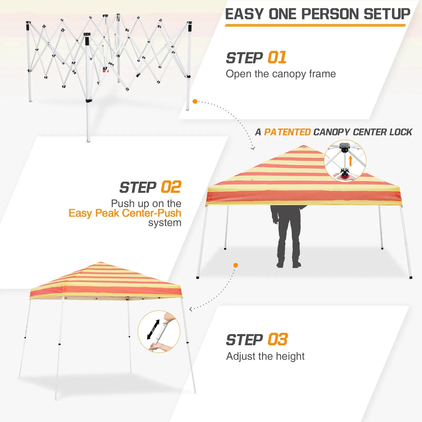10x10 Slant Leg Pop-up Canopy Tent, 10x10 Base 8x8 Top (Orange Mushroom)