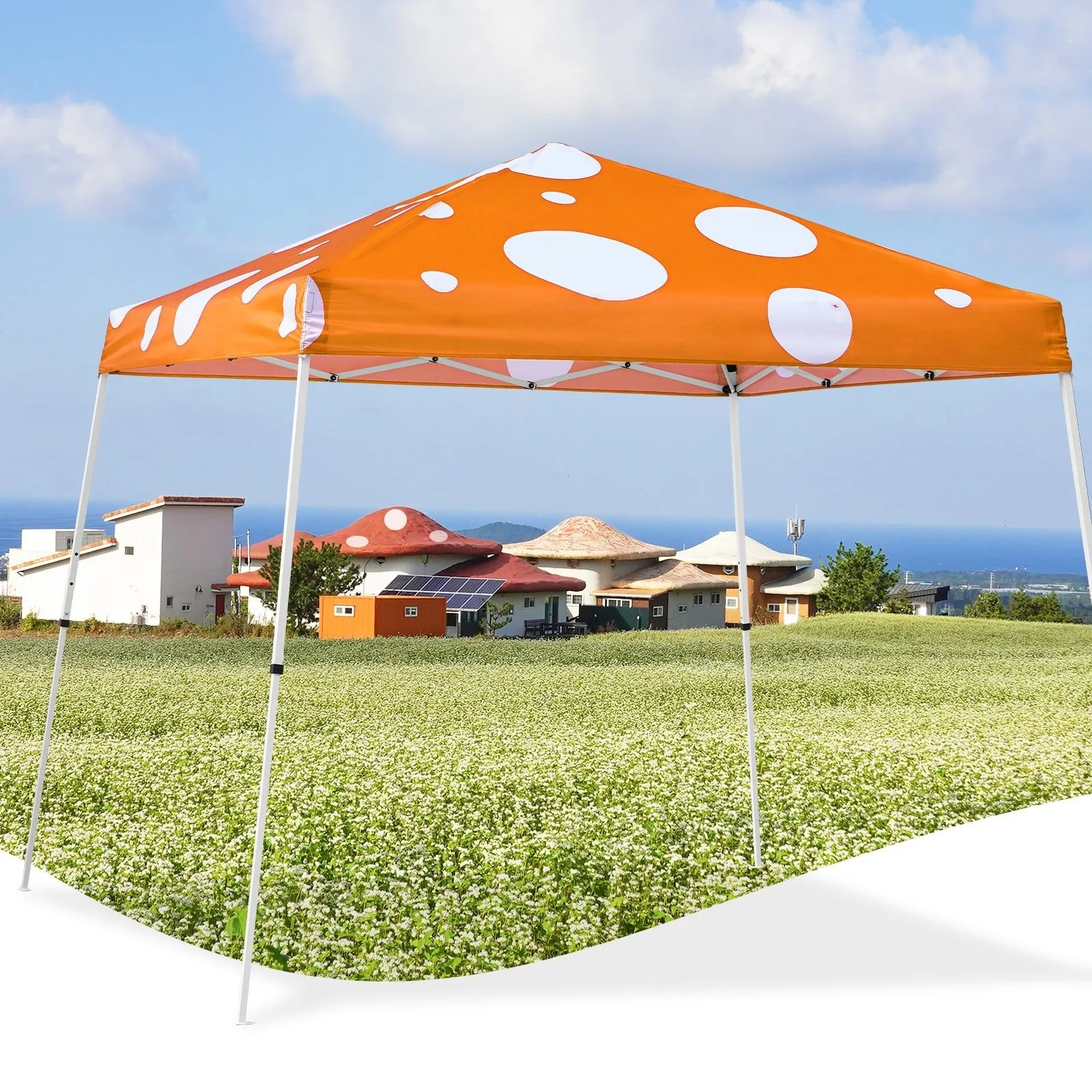 10x10 Slant Leg Pop-up Canopy Tent, 10x10 Base 8x8 Top (Orange Mushroom)