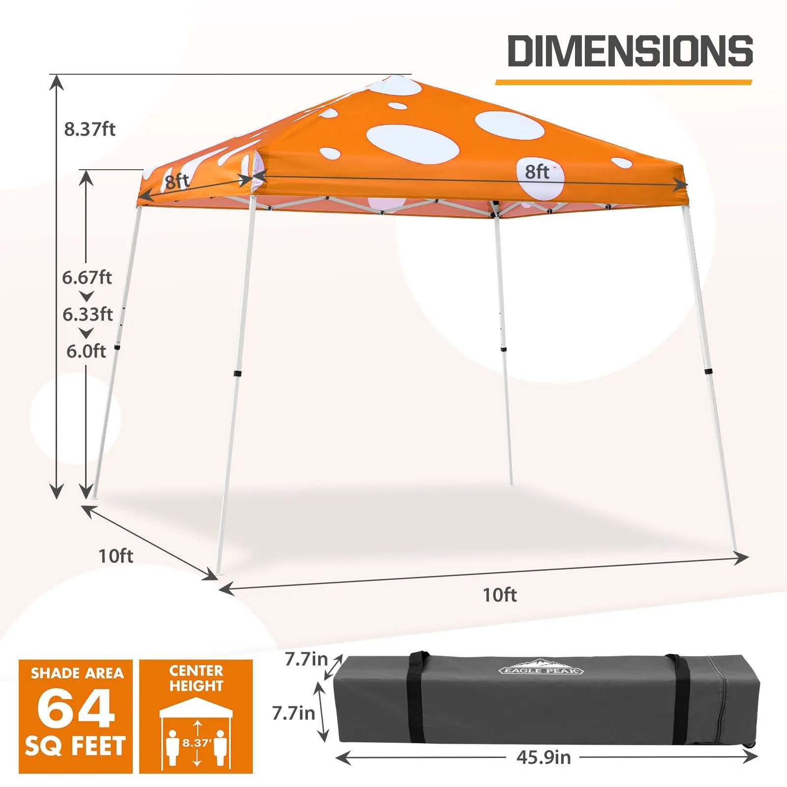 10x10 Slant Leg Pop-up Canopy Tent, 10x10 Base 8x8 Top (Orange Mushroom)