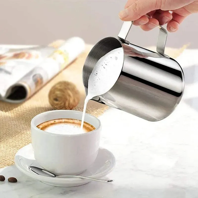 1pc Silver Stainless Steel Steaming Coffee Latte Milk Frothing Pitcher