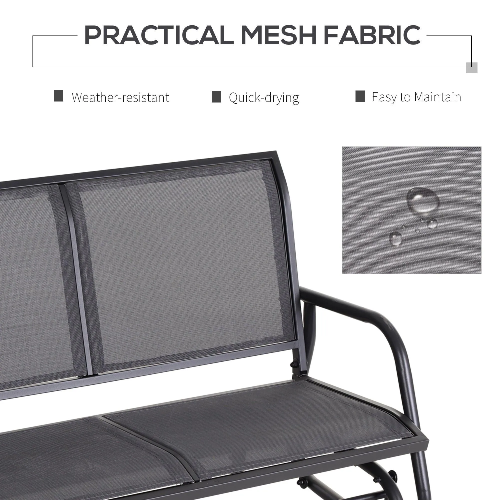 2-Person Outdoor Glider Bench, Gray, with Powder-Coated Steel Frame