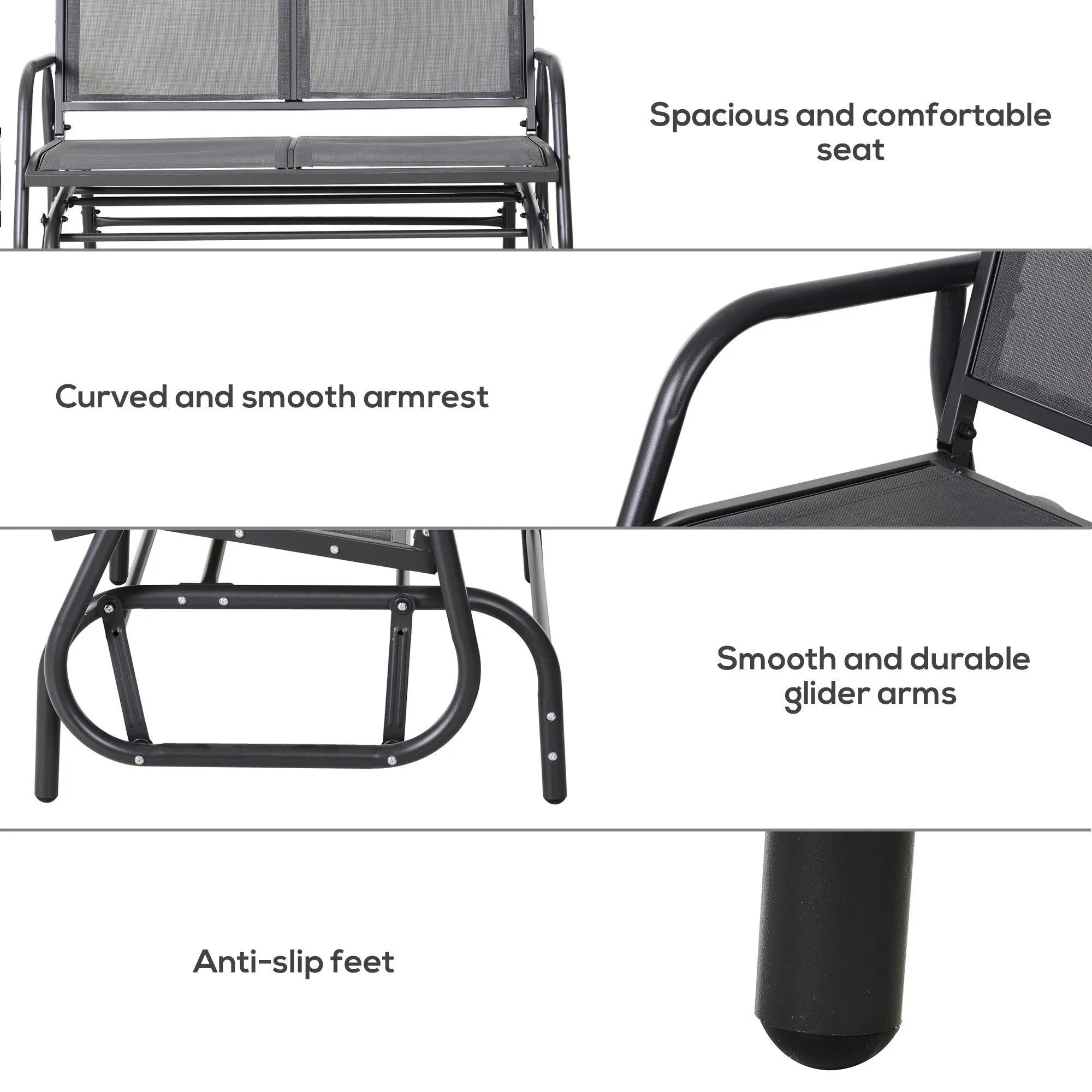 2-Person Outdoor Glider Bench, Gray, with Powder-Coated Steel Frame