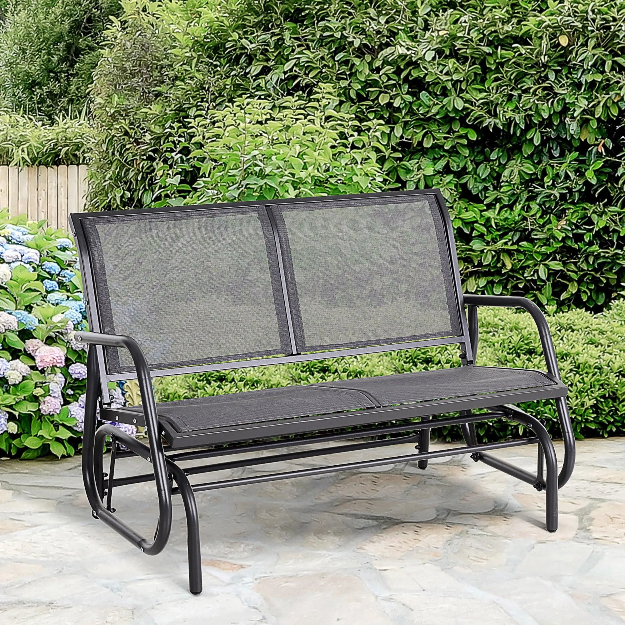 2-Person Outdoor Glider Bench, Gray, with Powder-Coated Steel Frame