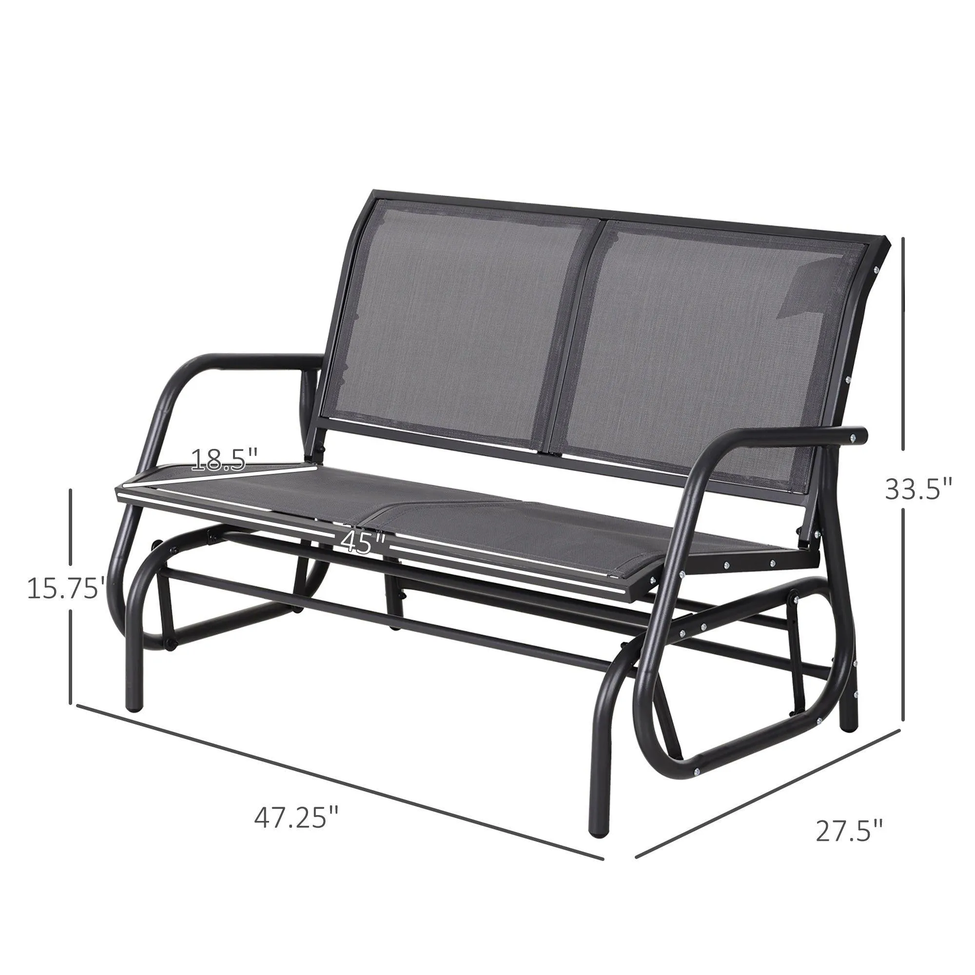 2-Person Outdoor Glider Bench, Gray, with Powder-Coated Steel Frame