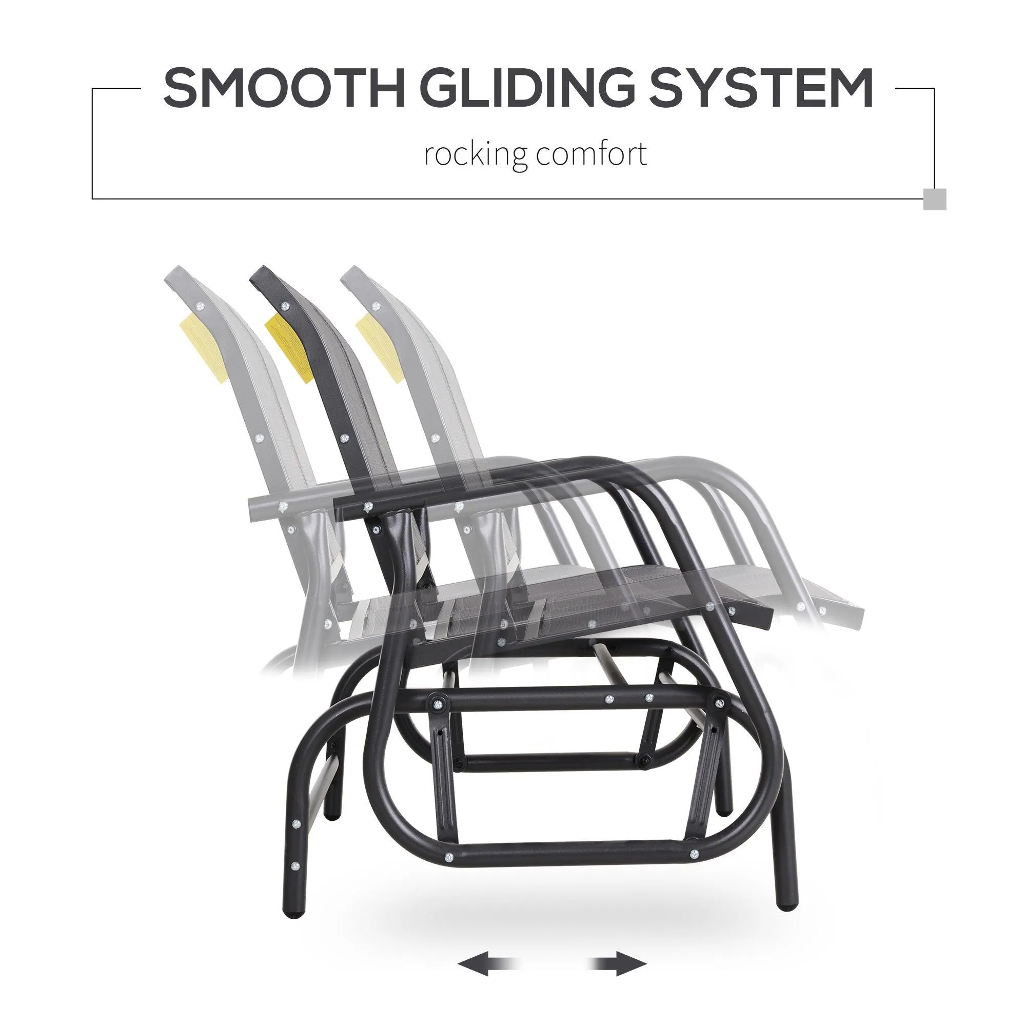 2-Person Outdoor Glider Bench, Gray, with Powder-Coated Steel Frame