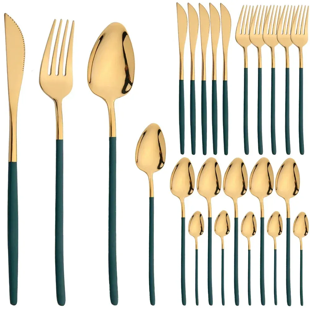 24 Piece Gold Stainless Steel Cutlery Set For Kitchen And Dining