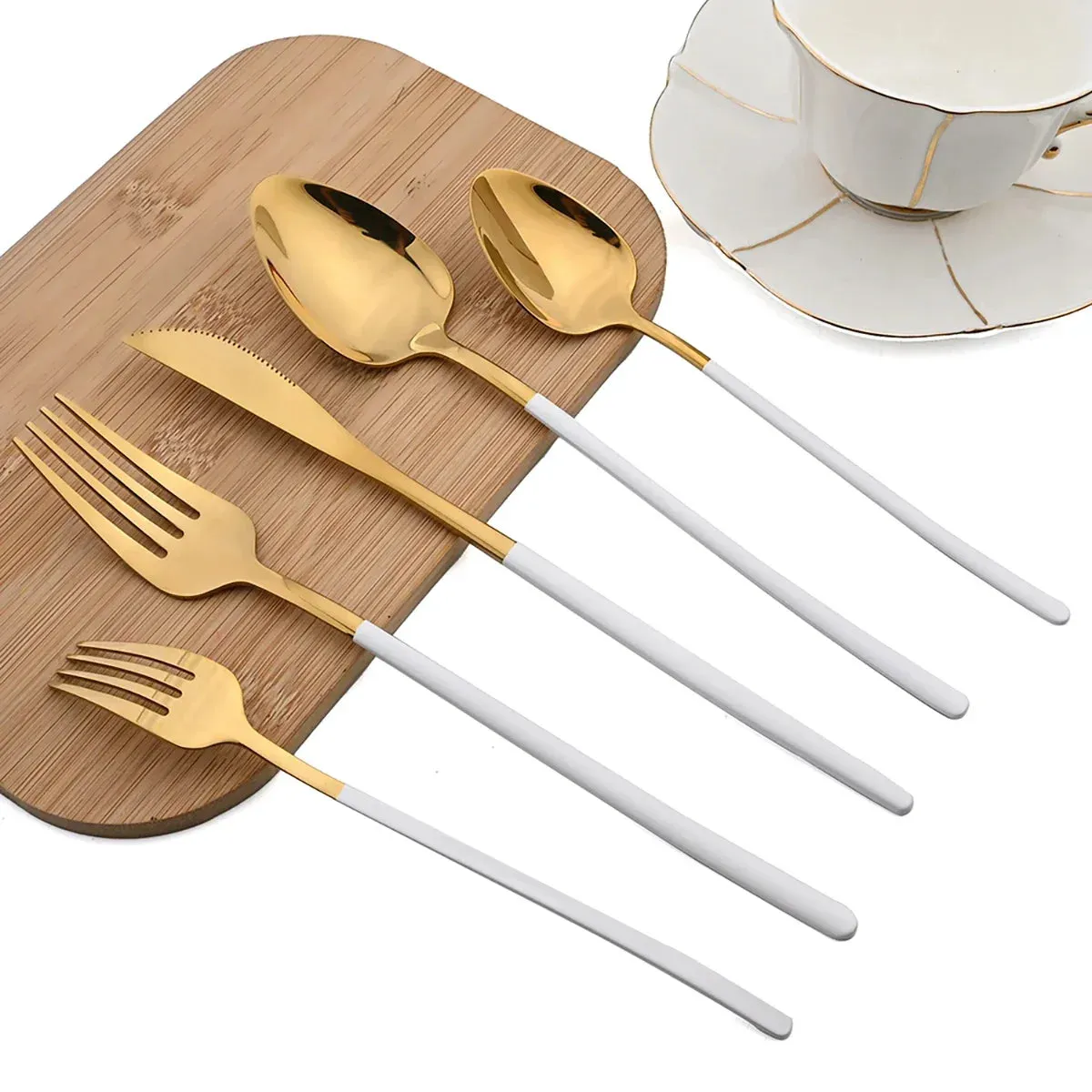 24 Piece Gold Stainless Steel Cutlery Set For Kitchen And Dining