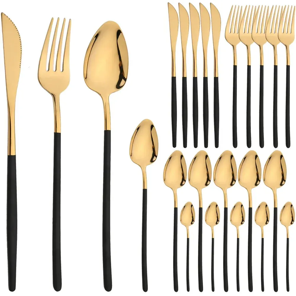 24 Piece Gold Stainless Steel Cutlery Set For Kitchen And Dining