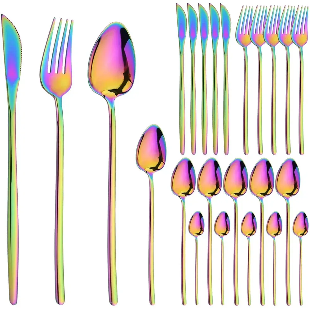 24 Piece Gold Stainless Steel Flatware Set For Kitchen Dining