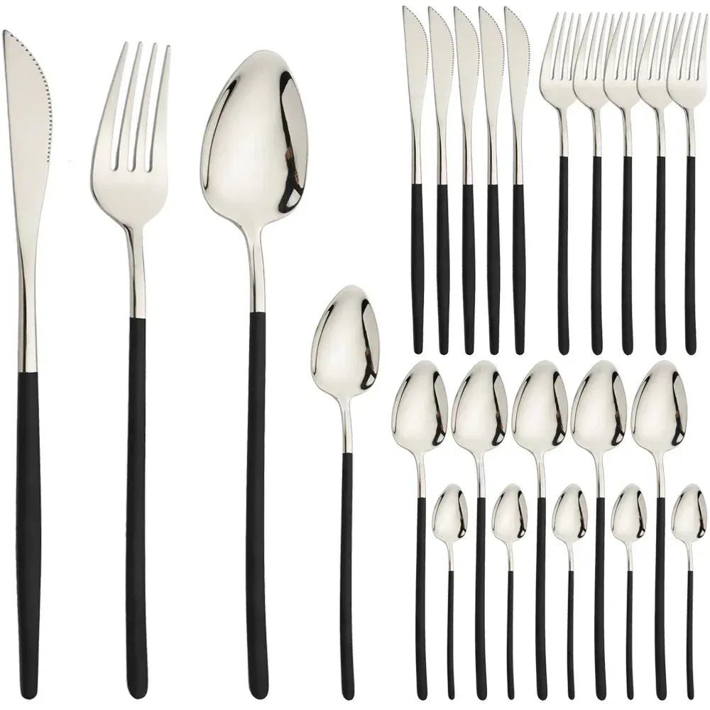 24 Piece Gold Stainless Steel Flatware Set For Kitchen Dining