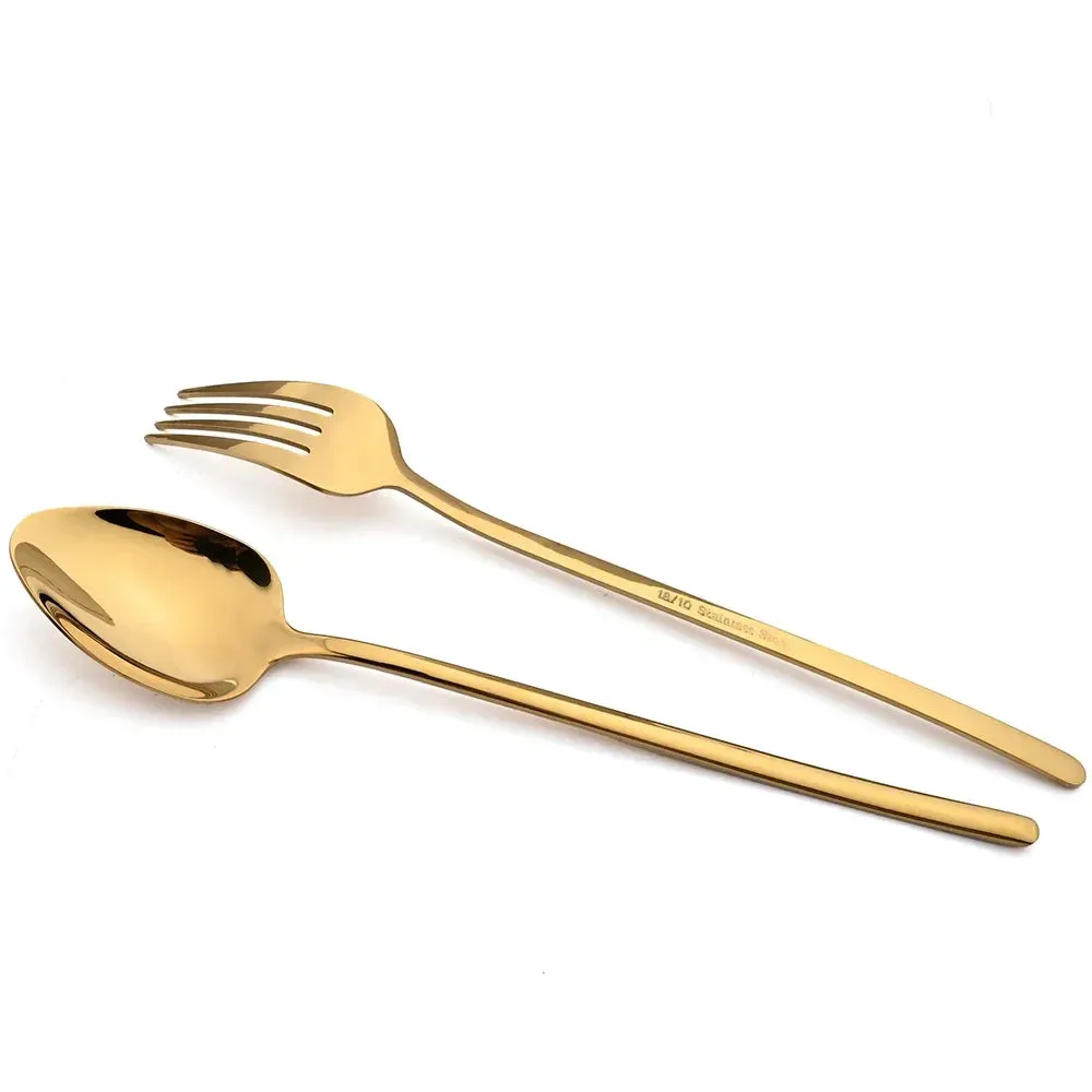 24 Piece Gold Stainless Steel Flatware Set For Kitchen Dining