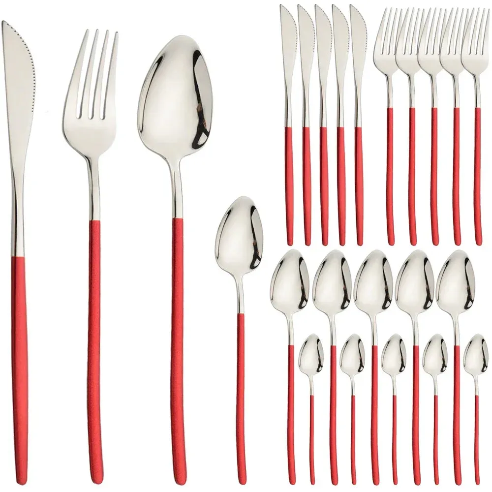 24 Piece Gold Stainless Steel Flatware Set For Kitchen Dining