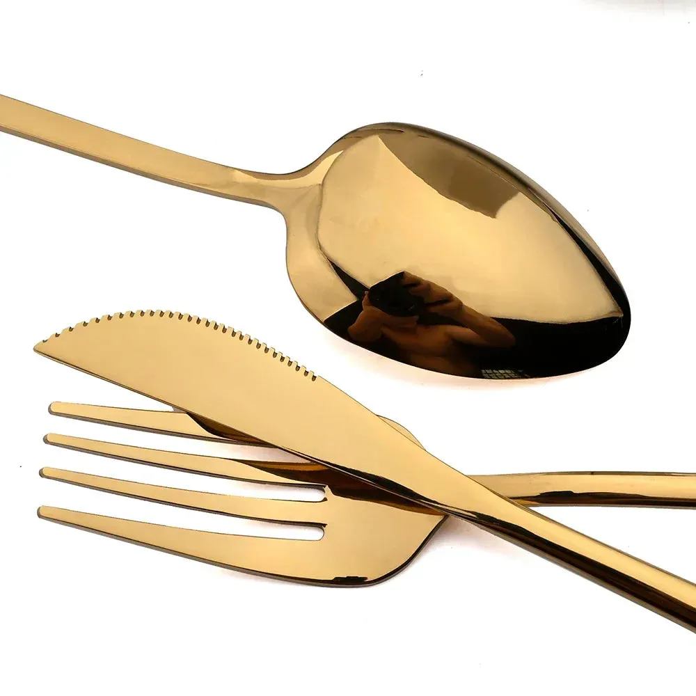 24 Piece Gold Stainless Steel Flatware Set For Kitchen Dining