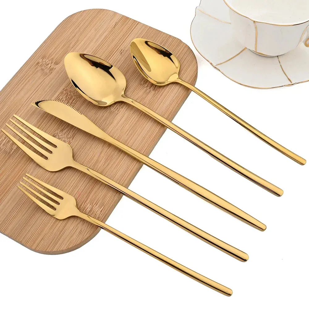 24 Piece Gold Stainless Steel Flatware Set For Kitchen Dining