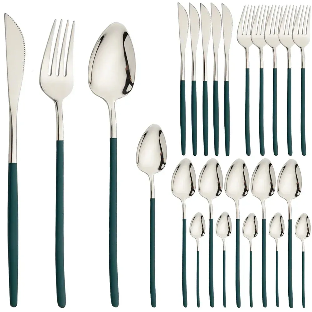 24 Piece Gold Stainless Steel Flatware Set For Kitchen Dining