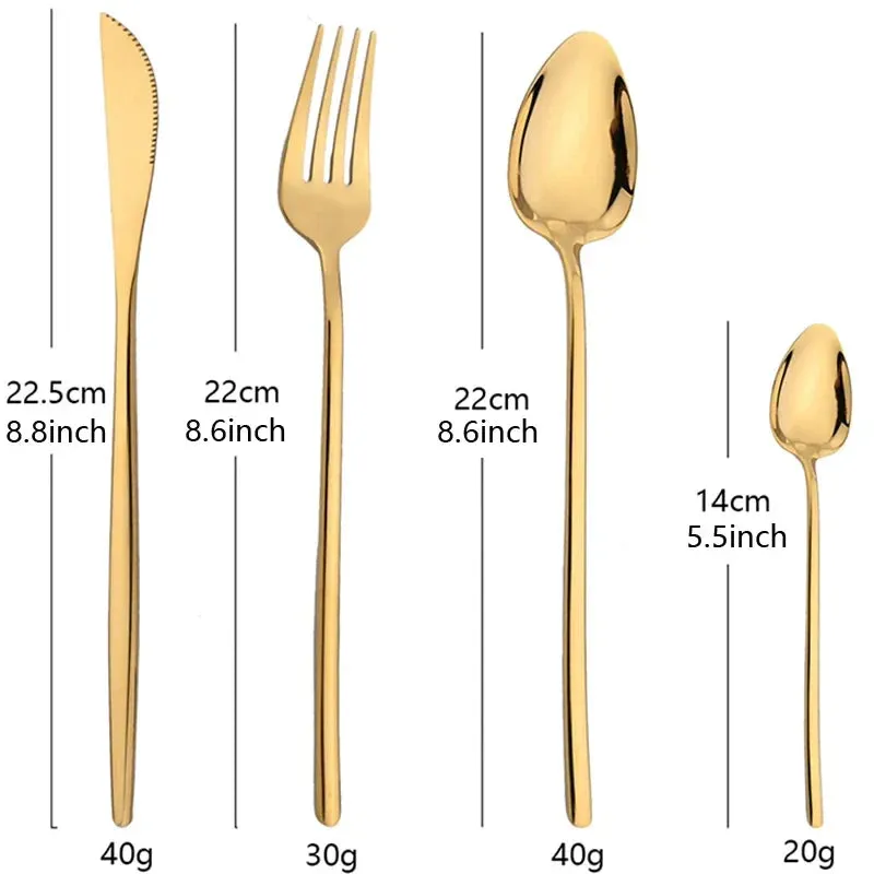 24 Piece Gold Stainless Steel Flatware Set For Kitchen Dining
