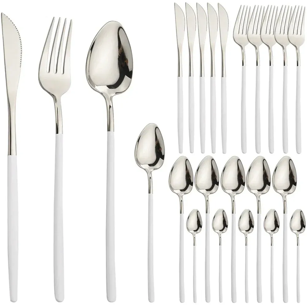 24 Piece Gold Stainless Steel Flatware Set For Kitchen Dining