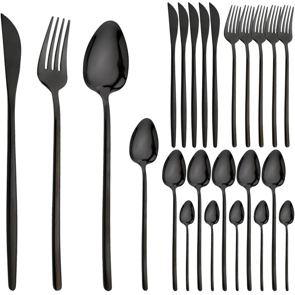 24 Piece Gold Stainless Steel Flatware Set For Kitchen Dining