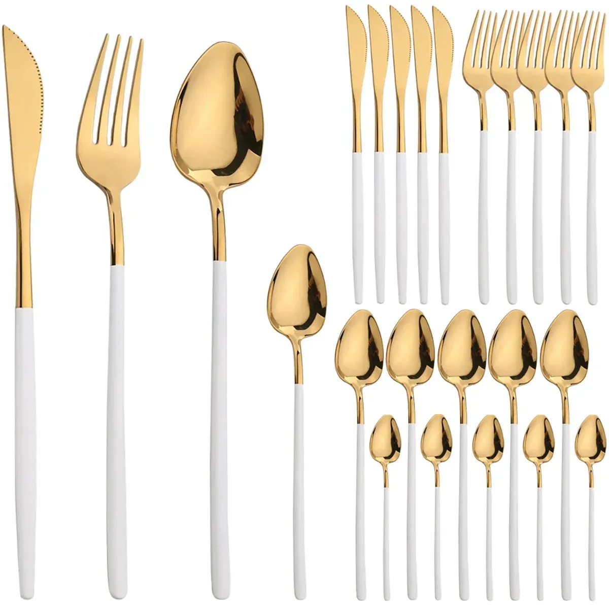24 Piece Gold Stainless Steel Flatware Set For Kitchen Dining