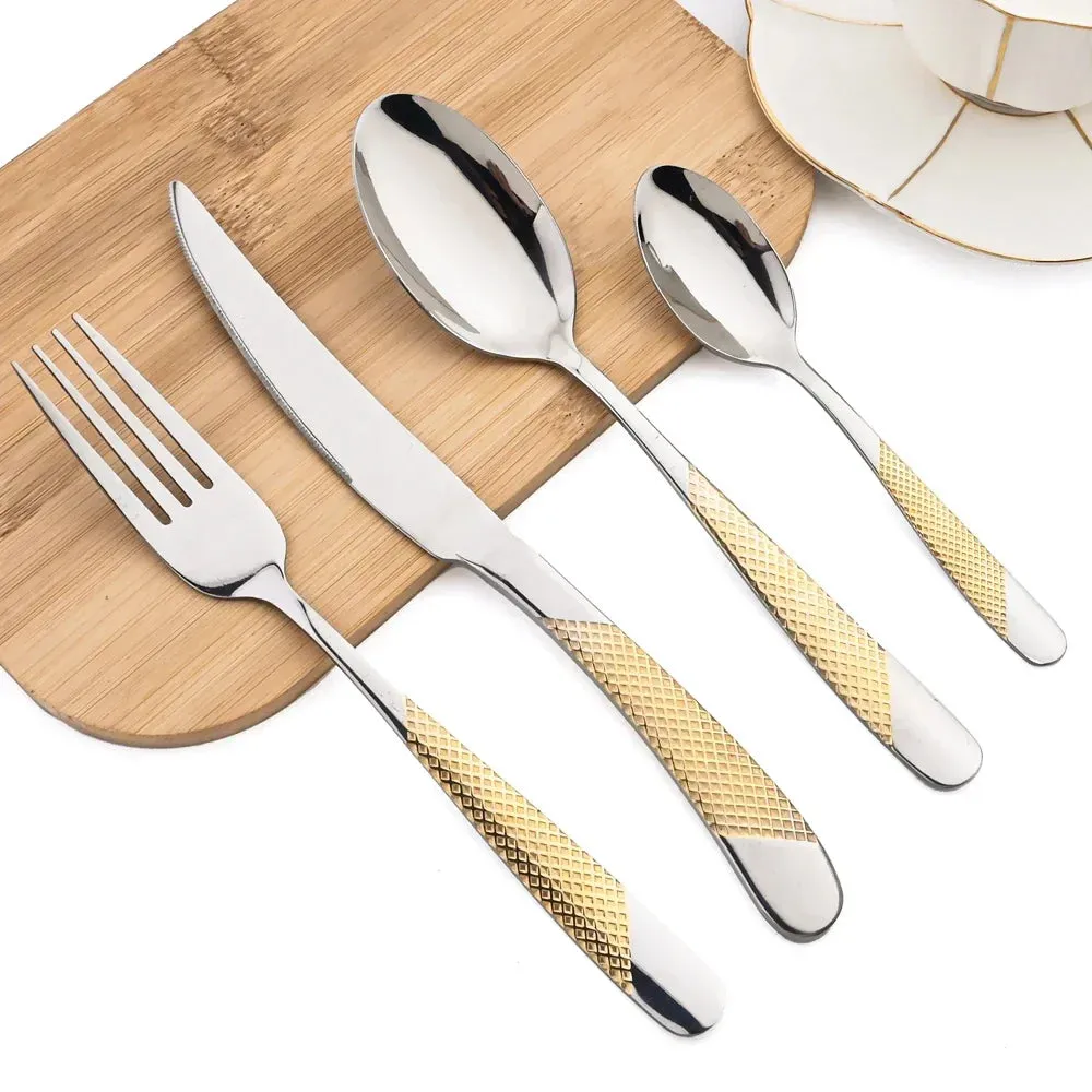 24 Piece Stainless Steel Gold Cutlery Set For Western Dining