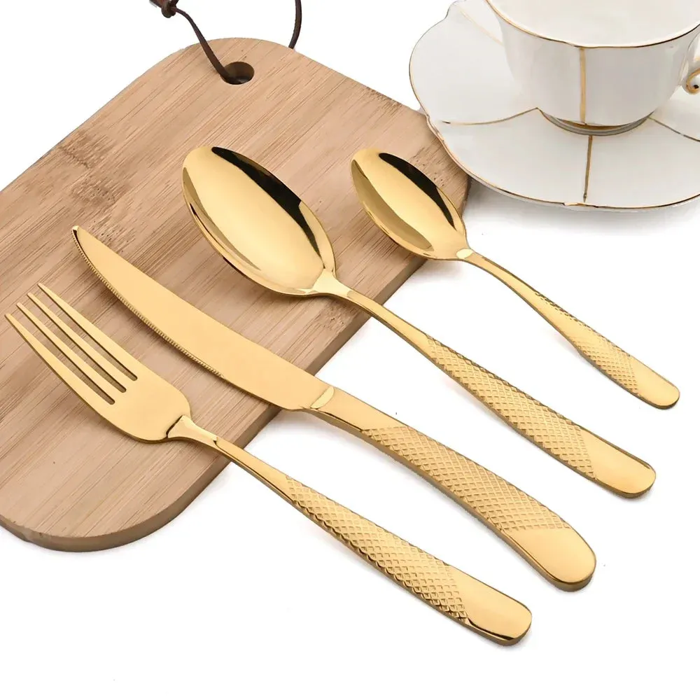 24 Piece Stainless Steel Gold Cutlery Set For Western Dining