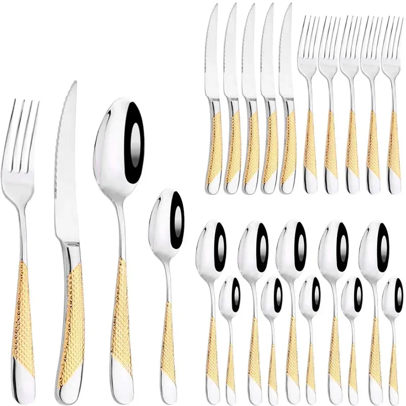 24 Piece Stainless Steel Gold Cutlery Set For Western Dining