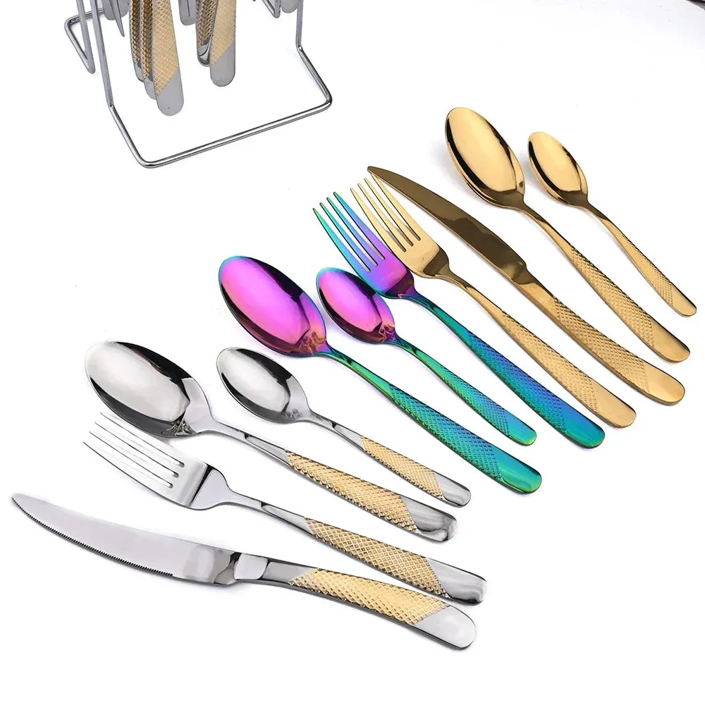 24 Piece Stainless Steel Gold Cutlery Set For Western Dining