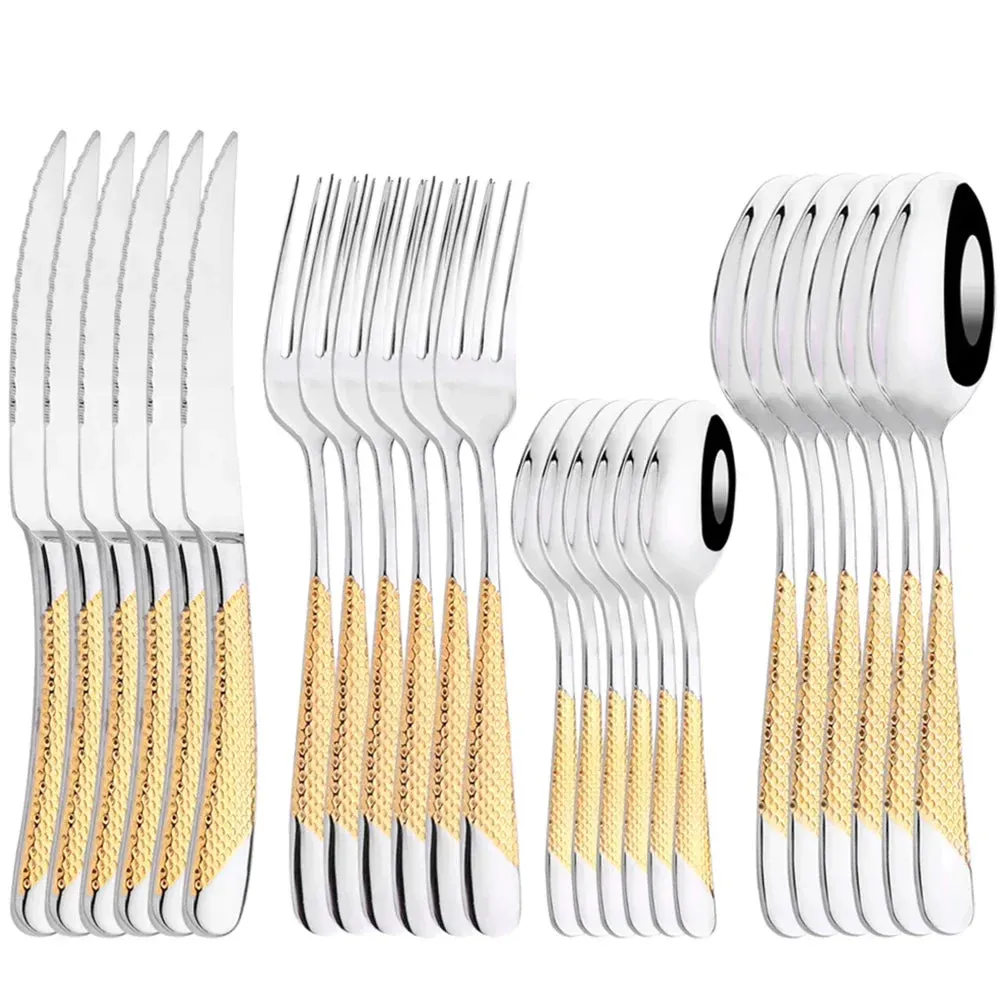 24 Piece Stainless Steel Gold Cutlery Set For Western Dining