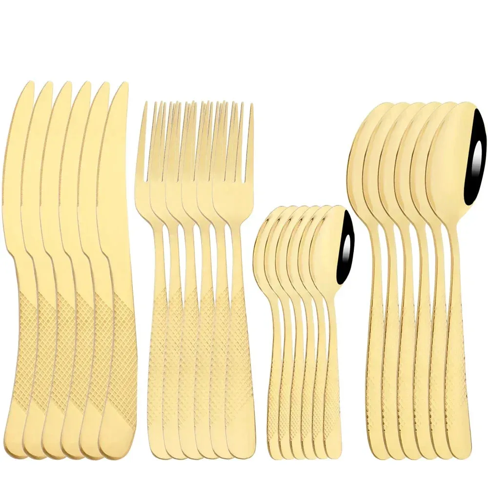 24 Piece Stainless Steel Gold Cutlery Set For Western Dining