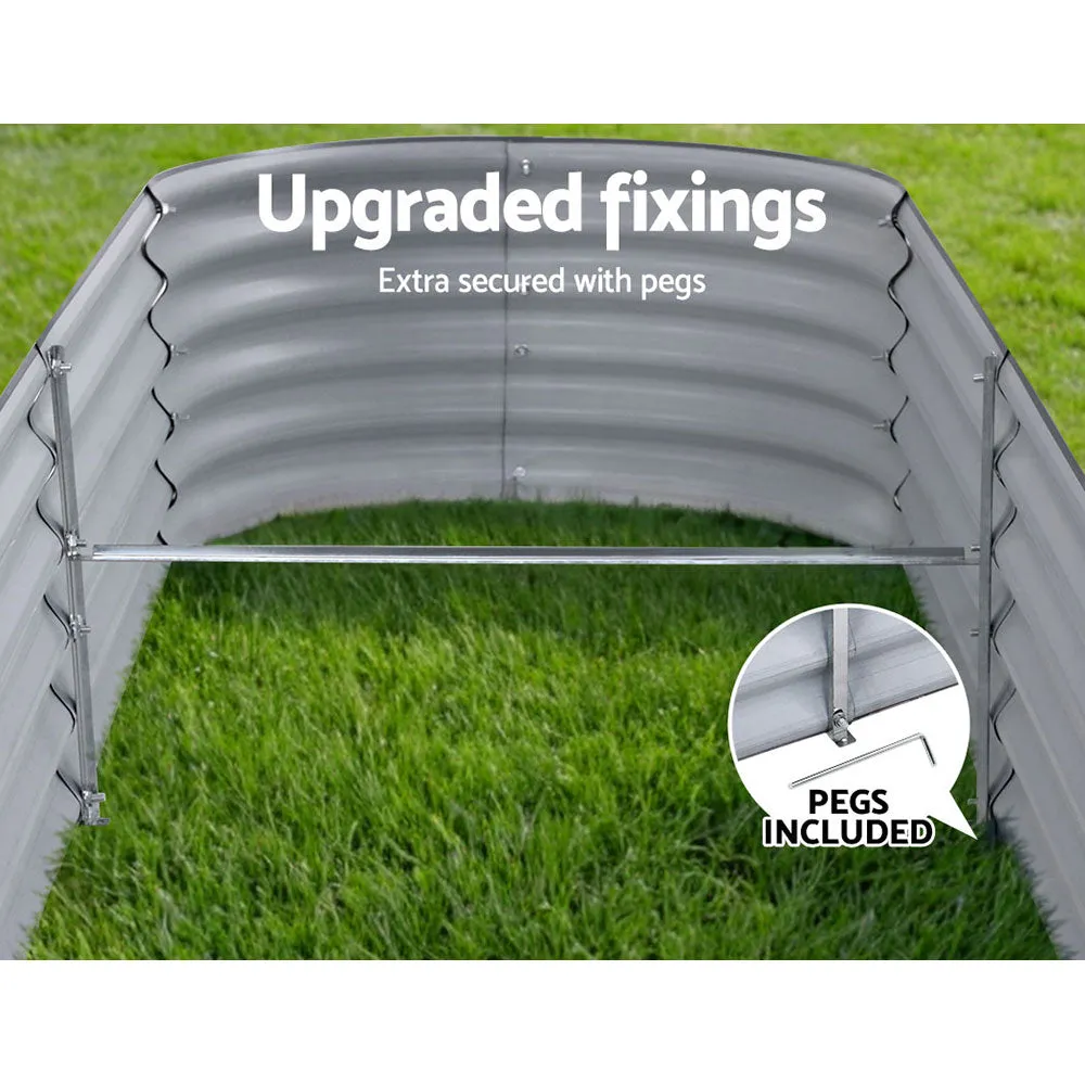2x Raised Green Fingers Garden Bed | 240x80x42cm | Oval Planter Box Container | Galvanised
