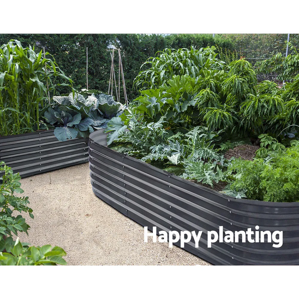 2x Raised Green Fingers Garden Bed | 240x80x42cm | Oval Planter Box Container | Galvanised