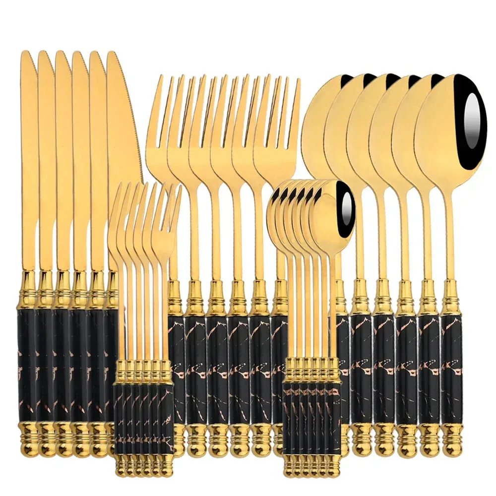 30 Piece Stainless Steel Ceramic Handle Flatware Set