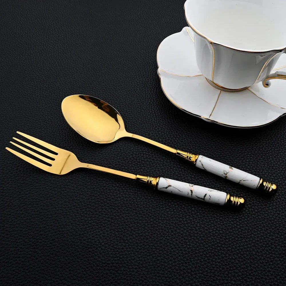 30 Piece Stainless Steel Ceramic Handle Flatware Set