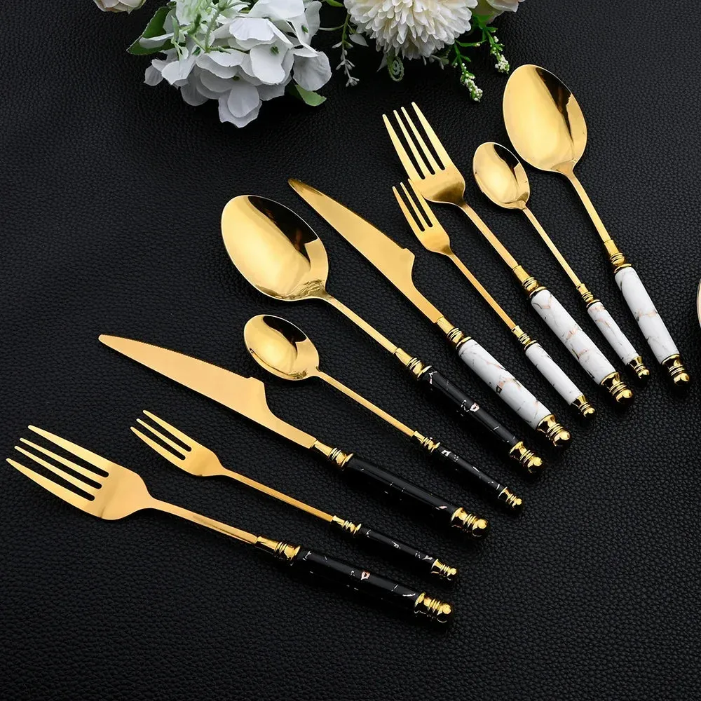 30 Piece Stainless Steel Ceramic Handle Flatware Set