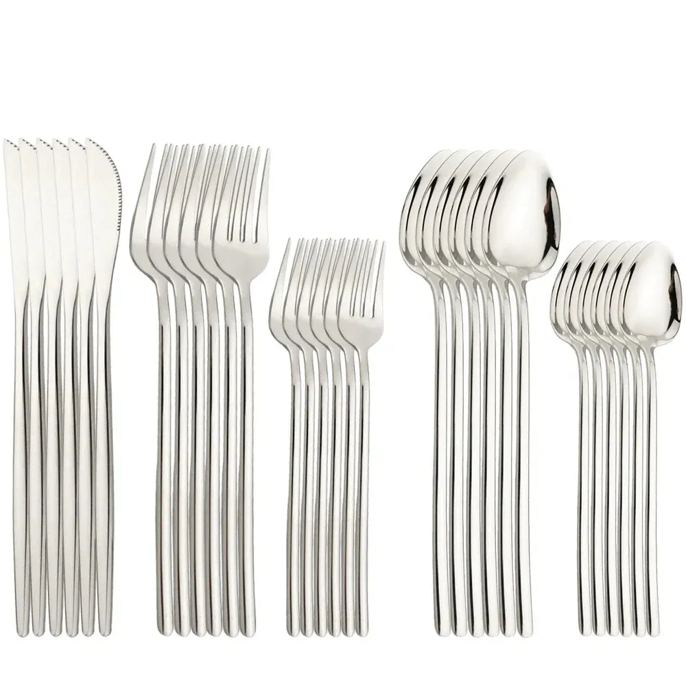 30 Piece Stainless Steel Cutlery Set Elegant Gold Flatware For Western Dining
