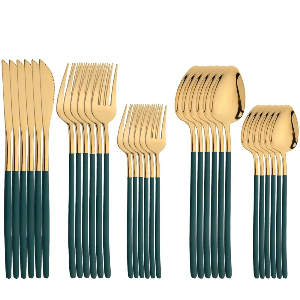 30 Piece Stainless Steel Cutlery Set Elegant Gold Flatware For Western Dining