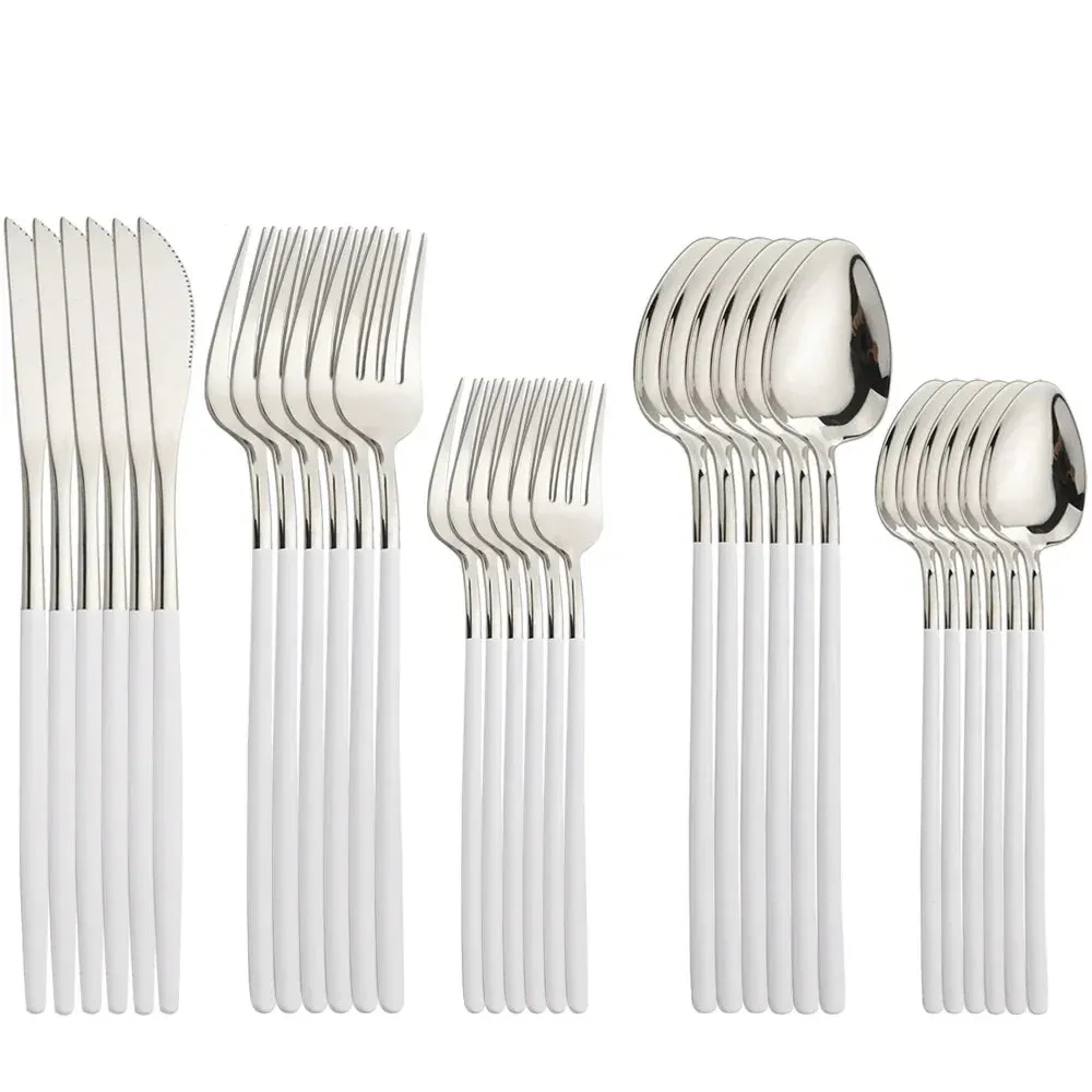 30 Piece Stainless Steel Cutlery Set Elegant Gold Flatware For Western Dining