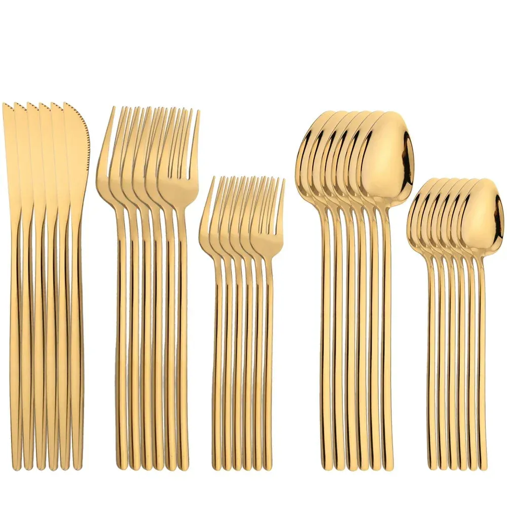 30 Piece Stainless Steel Cutlery Set Elegant Gold Flatware For Western Dining