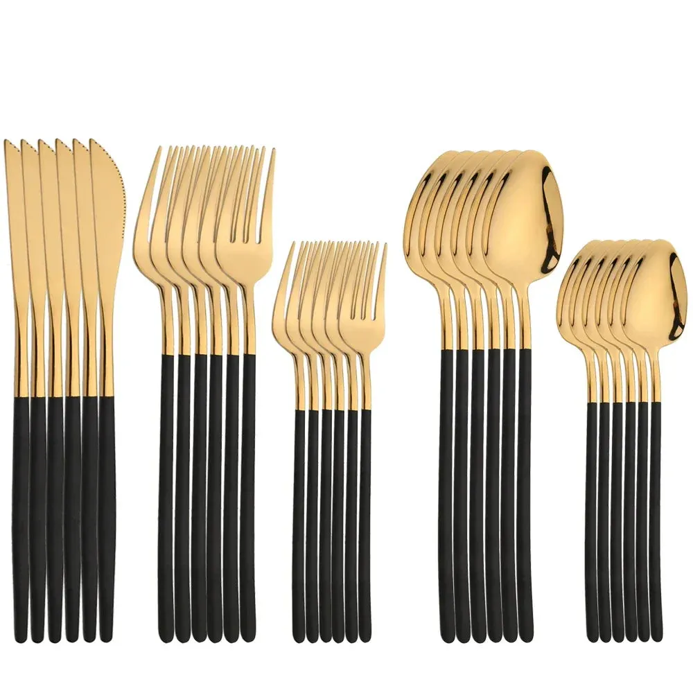 30 Piece Stainless Steel Cutlery Set Elegant Gold Flatware For Western Dining