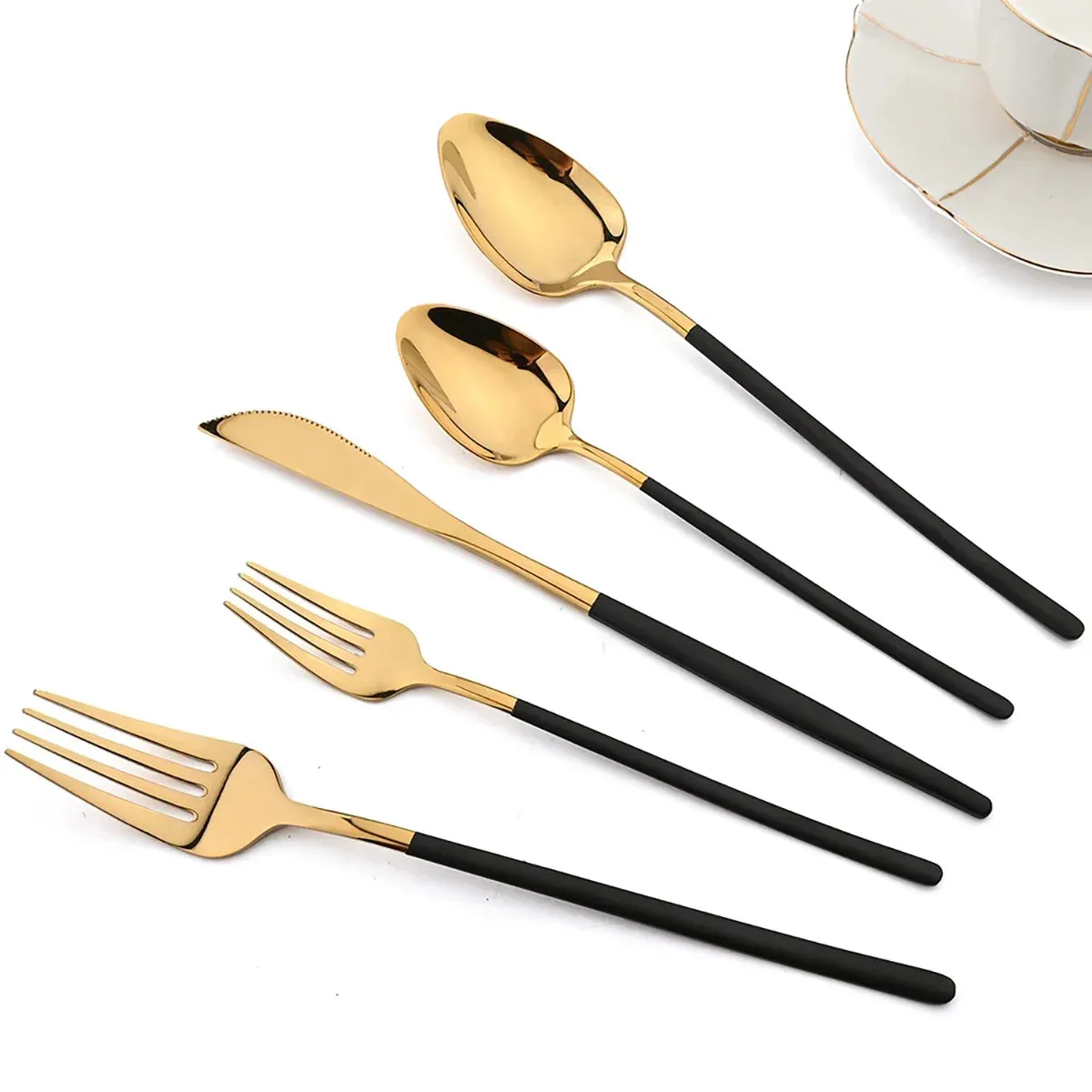 30 Piece Stainless Steel Cutlery Set Elegant Gold Flatware For Western Dining