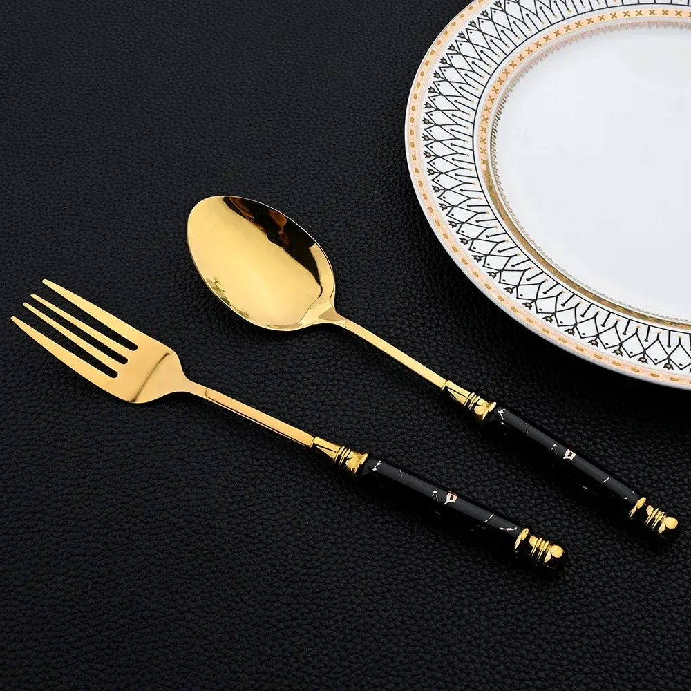 30 Piece Stainless Steel Dinnerware Set With Ceramic Handles