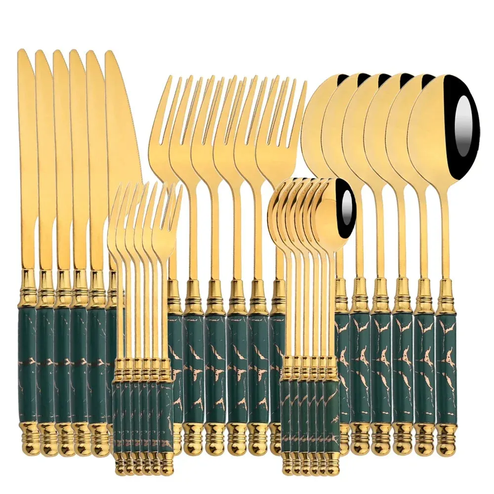 30 Piece Stainless Steel Dinnerware Set With Ceramic Handles