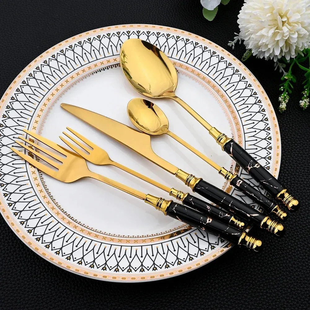 30 Piece Stainless Steel Dinnerware Set With Ceramic Handles