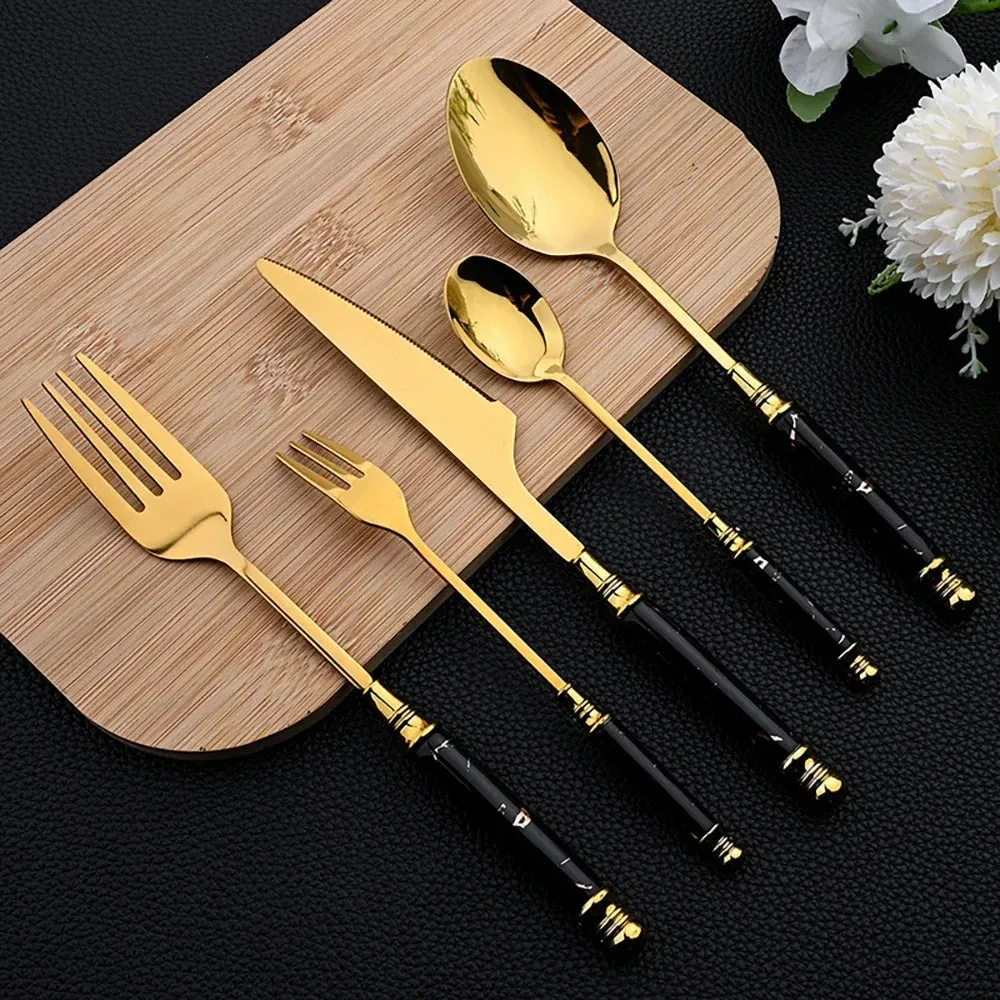 30 Piece Stainless Steel Dinnerware Set With Ceramic Handles