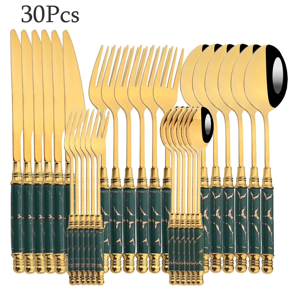 30 Piece Stainless Steel Flatware Set For Kitchen Dining