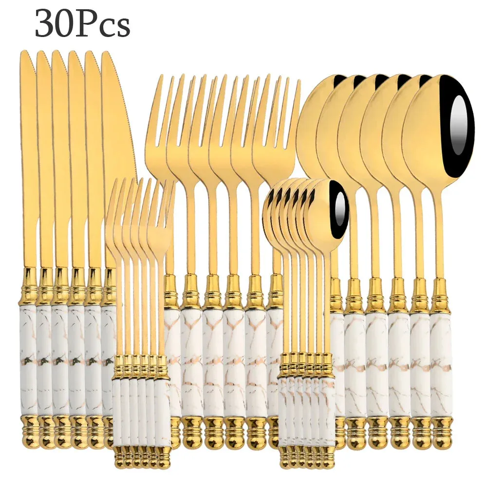 30 Piece Stainless Steel Flatware Set For Kitchen Dining