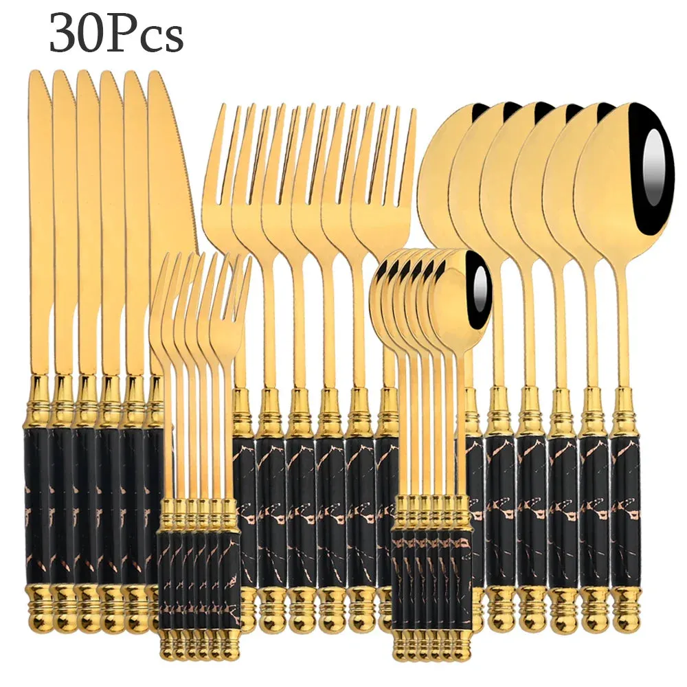 30 Piece Stainless Steel Flatware Set For Kitchen Dining