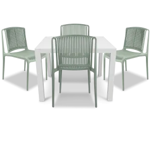 Bahamas Square Cafe 5 Piece Outdoor Setting in Arctic White with UV Plastic Outdoor Chairs (PP)