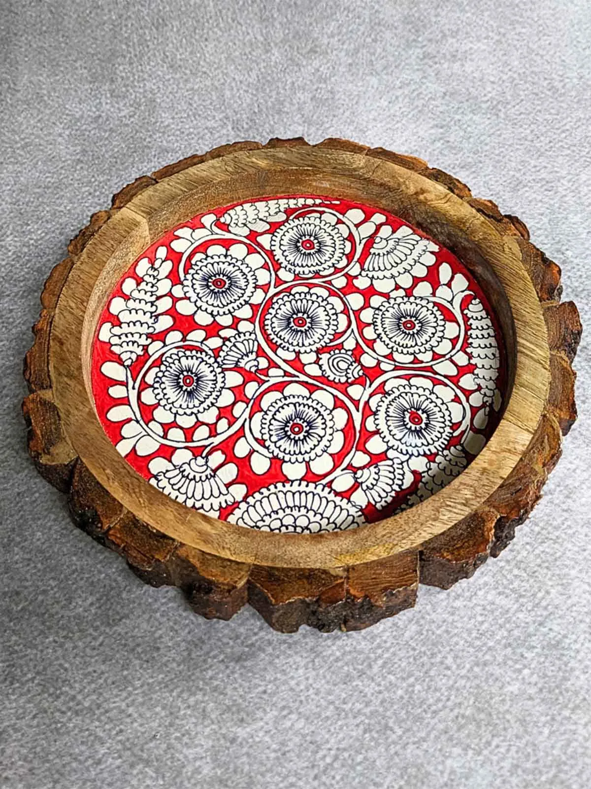 Bark Edged Kalamkari Tray Red