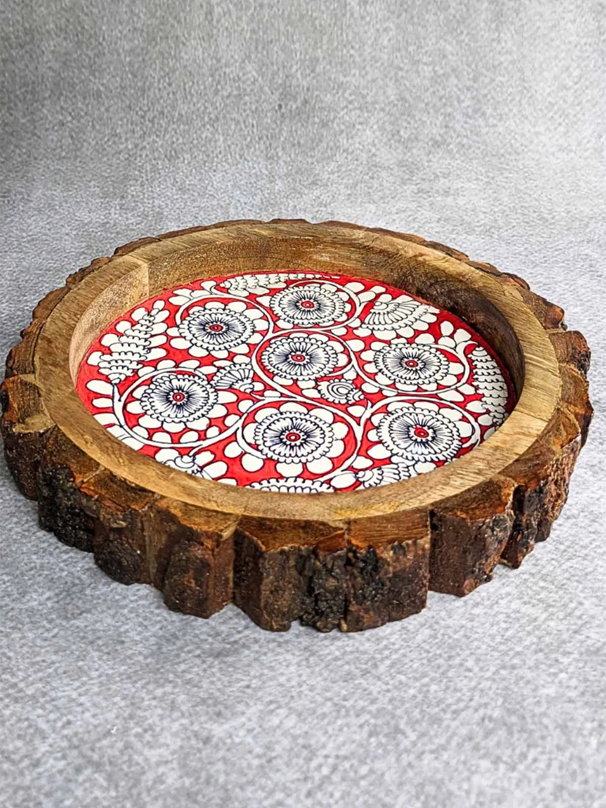 Bark Edged Kalamkari Tray Red
